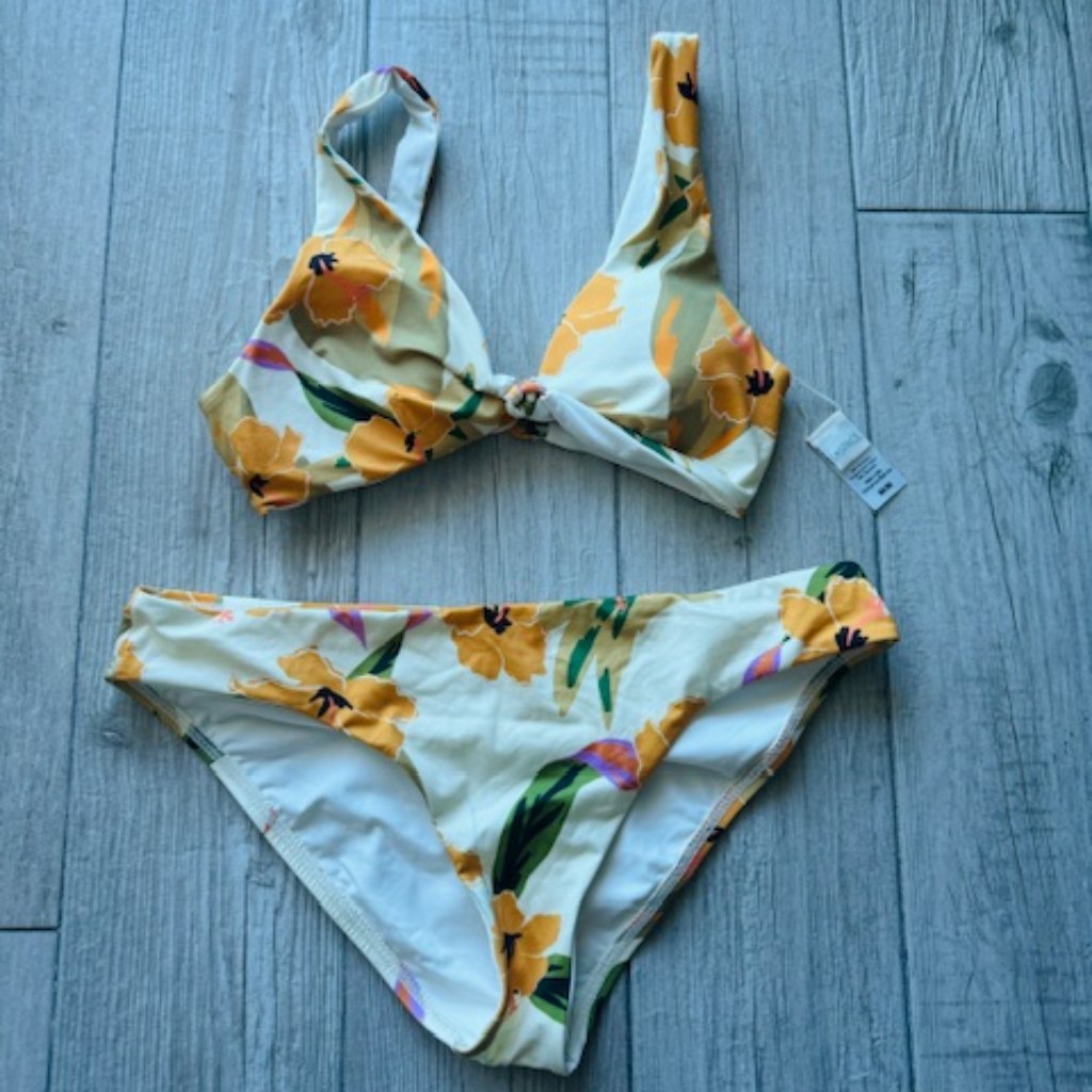 Nwt L* Space Floral Hibiscus Bikini Set Full Cut Coverage Bottom Medium